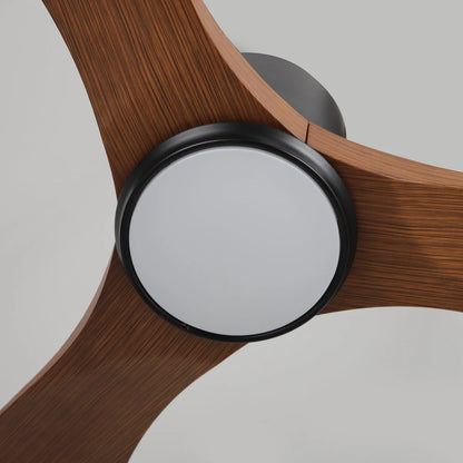 IP65-rated outdoor ceiling fan with integrated light and quiet DC motor for covered decks
