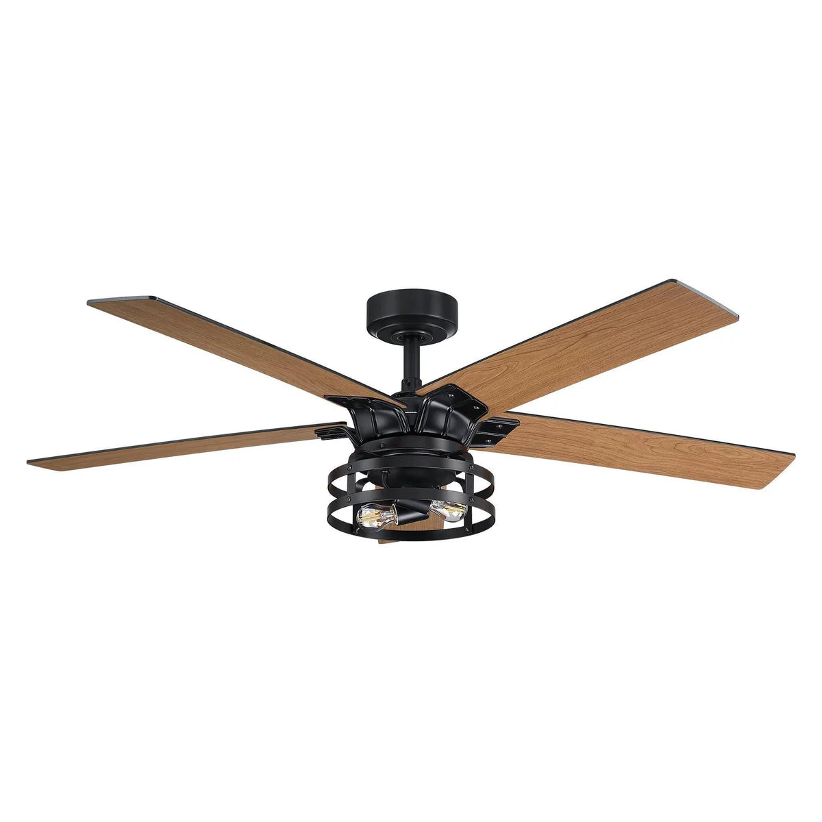52-Inch Industrial Ceiling Fan with Lighting and Remote Control – Reversible Blades and Downrod Mount for Modern Interiors