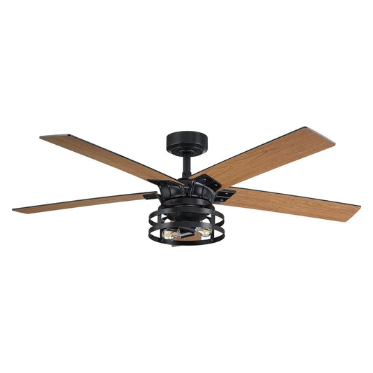 52-Inch Industrial Ceiling Fan with Lighting and Remote Control – Reversible Blades and Downrod Mount for Modern Interiors