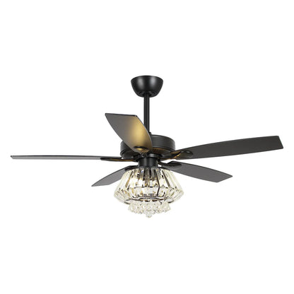 52-Inch Modern Chrome Downrod Mount Reversible Crystal Ceiling Fan with LED Lighting and Remote Control