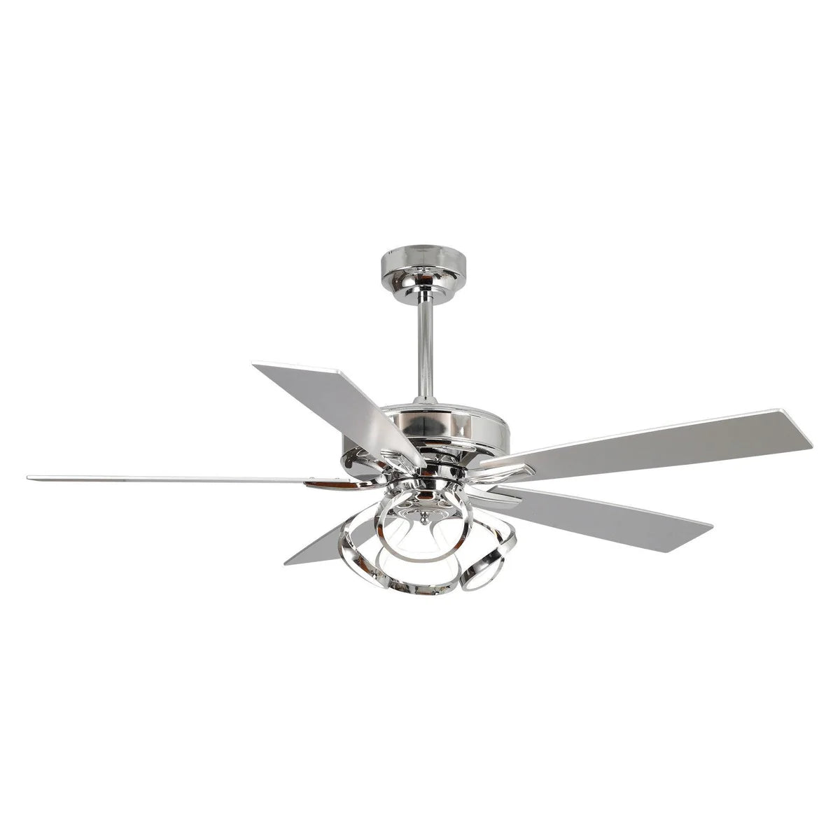 Modern 5-blade ceiling fan with reversible silver and dark brown blades