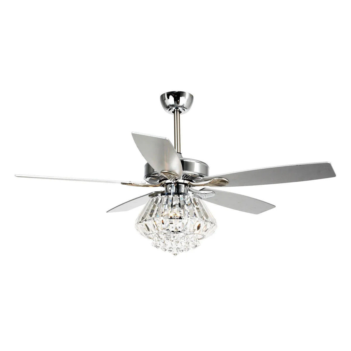 52-Inch Modern Chrome Downrod Mount Reversible Crystal Ceiling Fan with LED Lighting and Remote Control