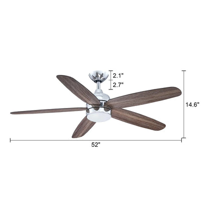 Farmhouse-style ceiling fan with remote control and antique oak wood blades with dimensions