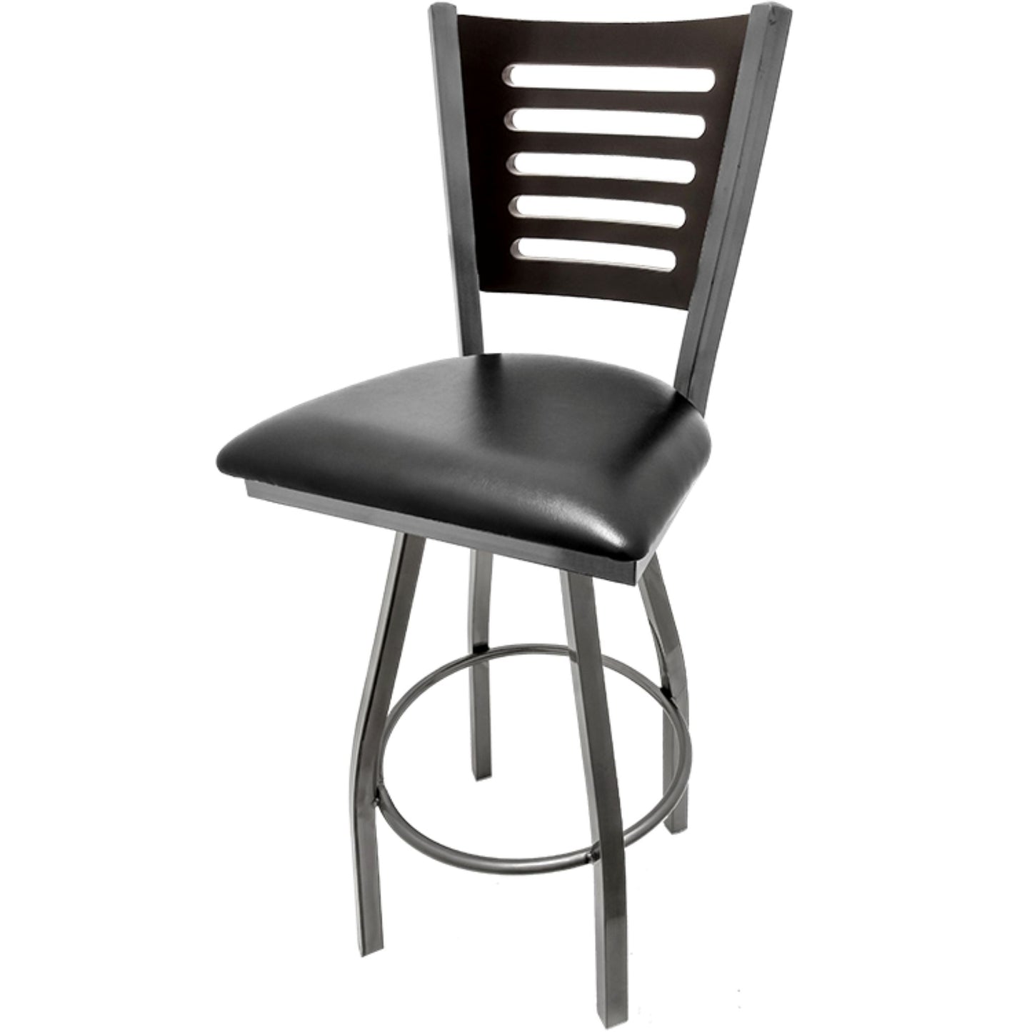 Black stain wood back barstool with black vinyl seat