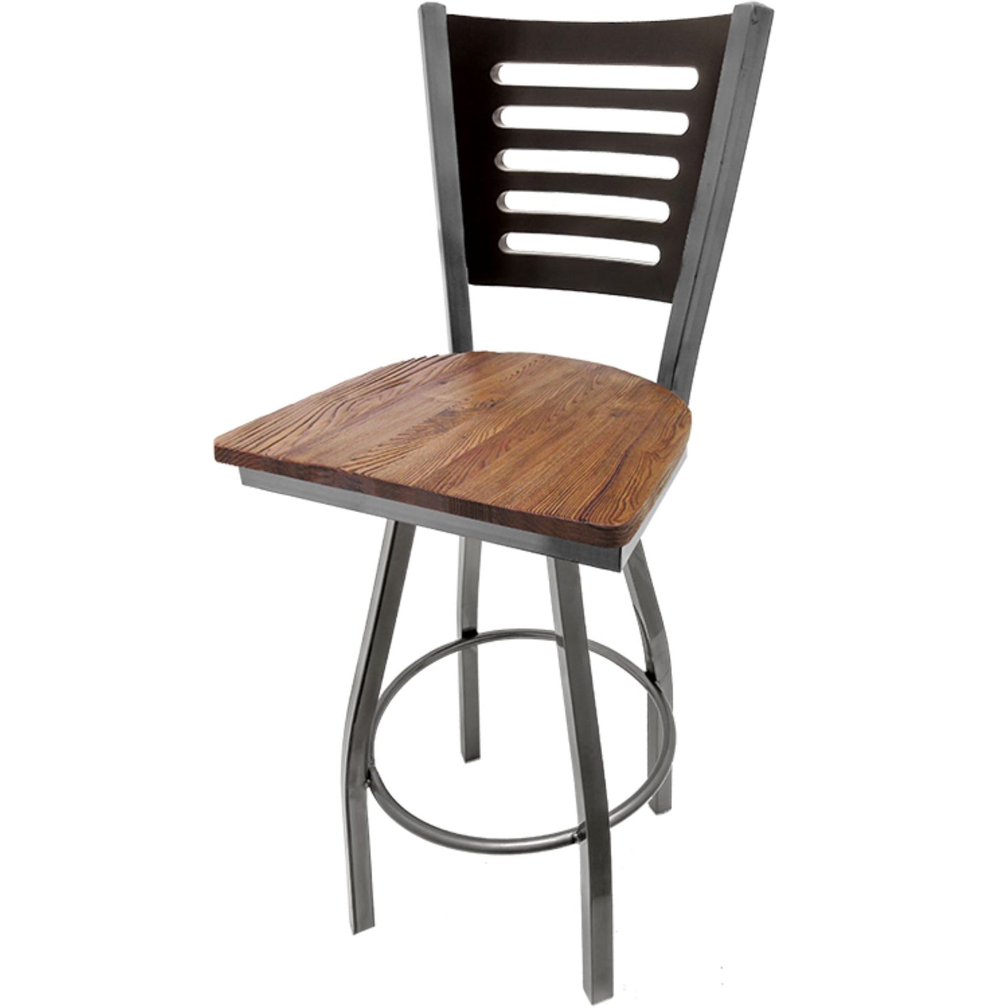 Black stain wood back barstool with reclaimed wood seat