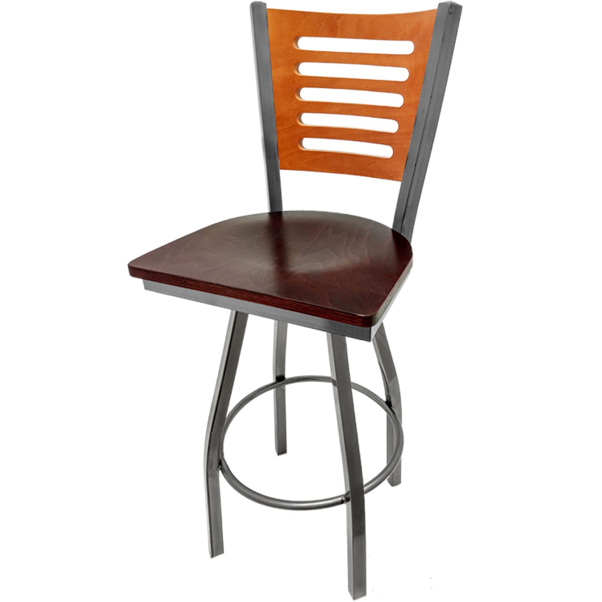 Cherry finish wood back barstool with mahogany wood seat