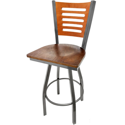 Cherry finish wood back barstool with walnut wood seat