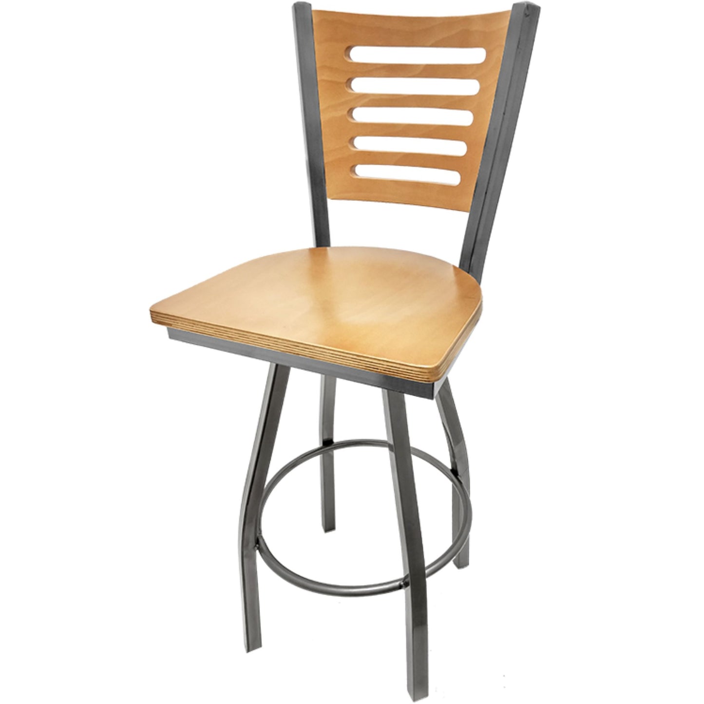 Clear coat wood back barstool with natural wood seat