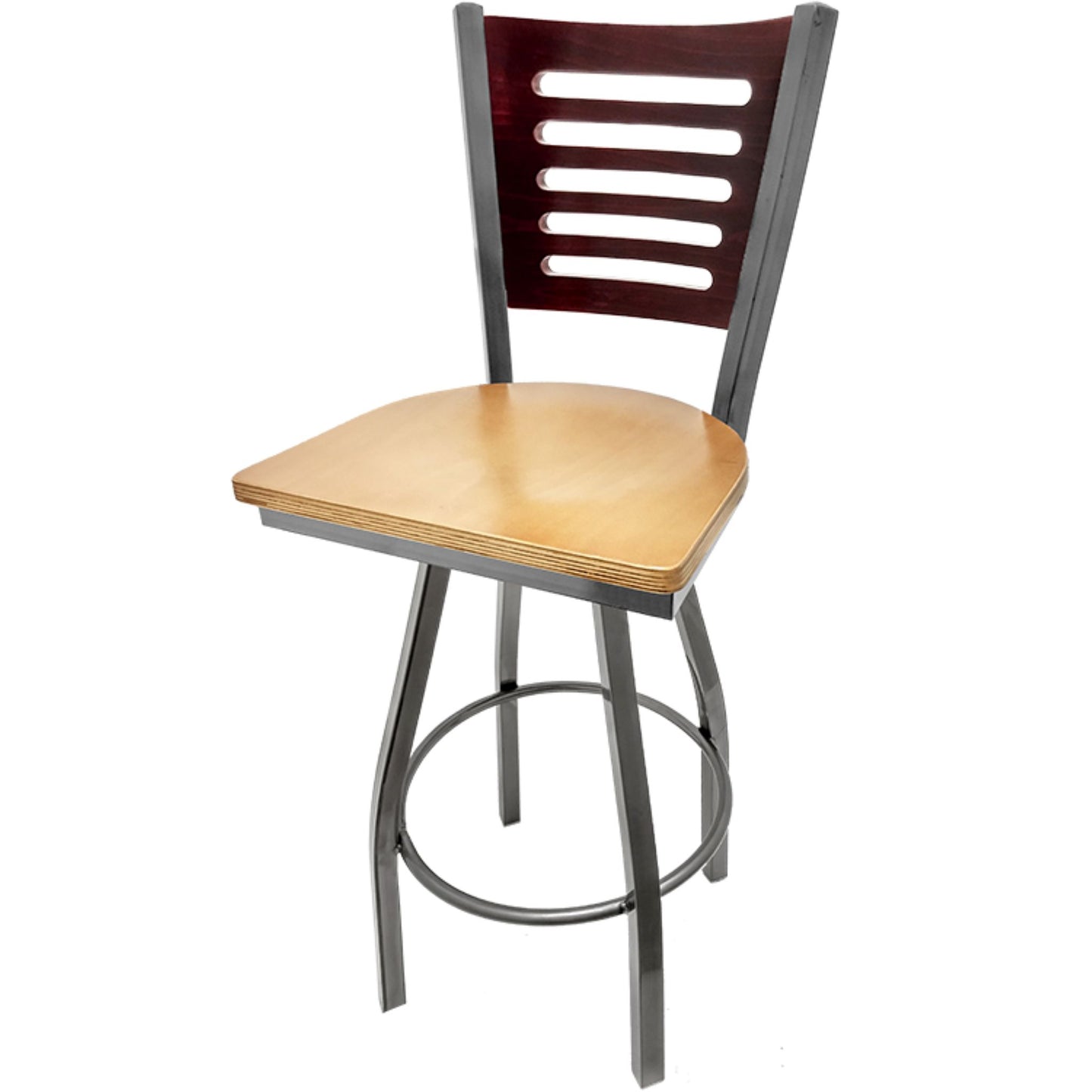 Mahogany wood back barstool with natural wood seat