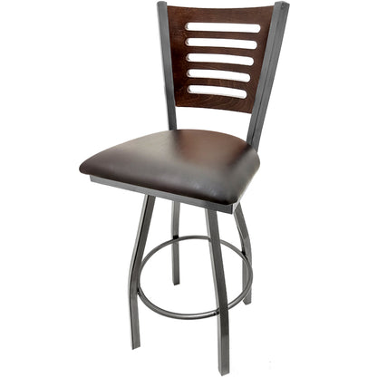 Walnut finish wood back barstool with espresso vinyl seat