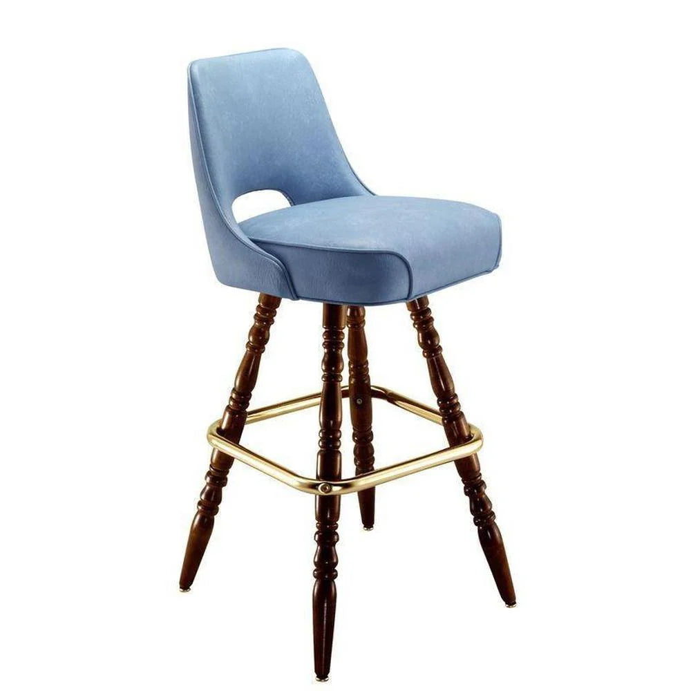 Signature Cutout Bar Stool with carved decorative wood legs and upholstered seat