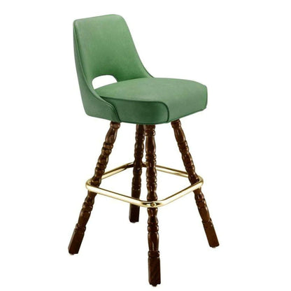Signature Cutout Bar Stool with ornate decorative wood legs and upholstered seat