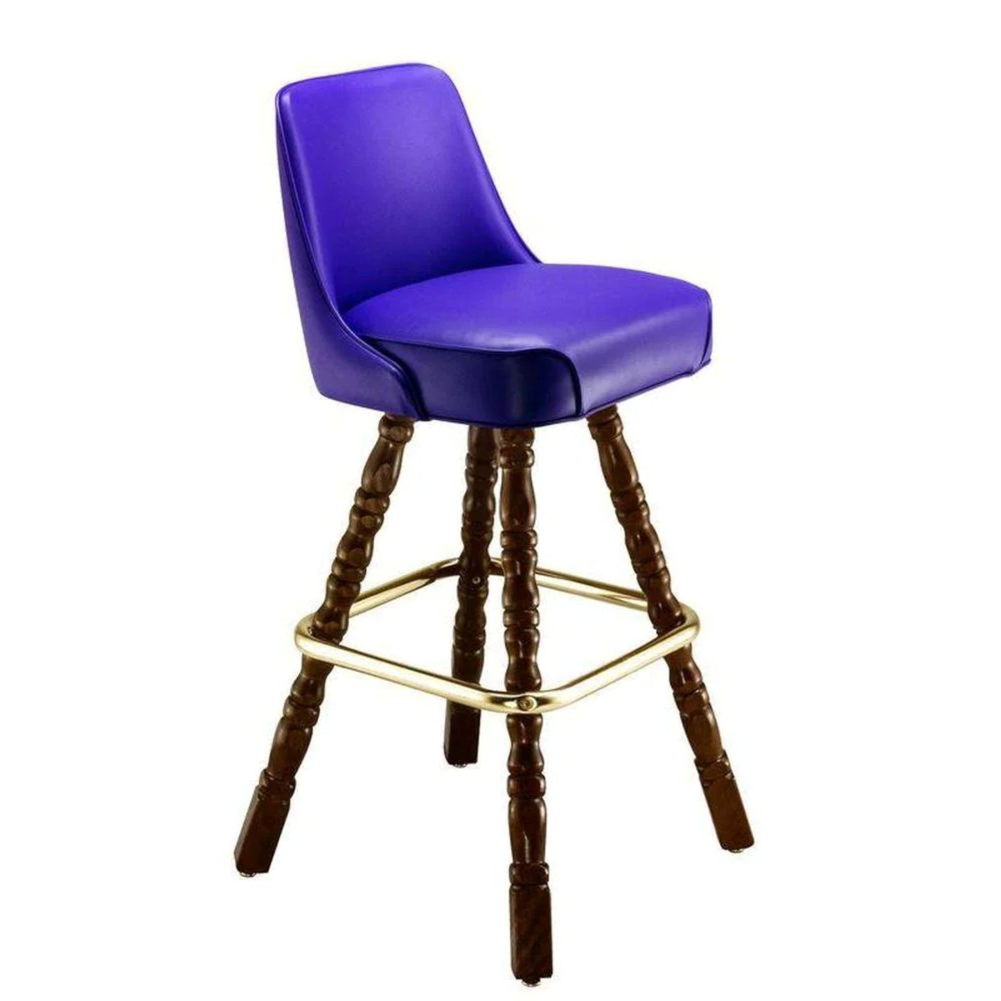 bar stool with decorative wood legs and upholstered seat