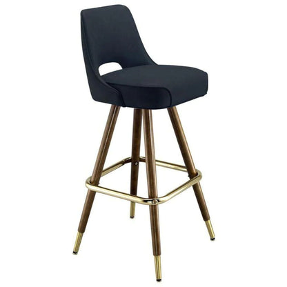 Signature Cutout Bar Stool with upholstered seat and straight stained wood legs
