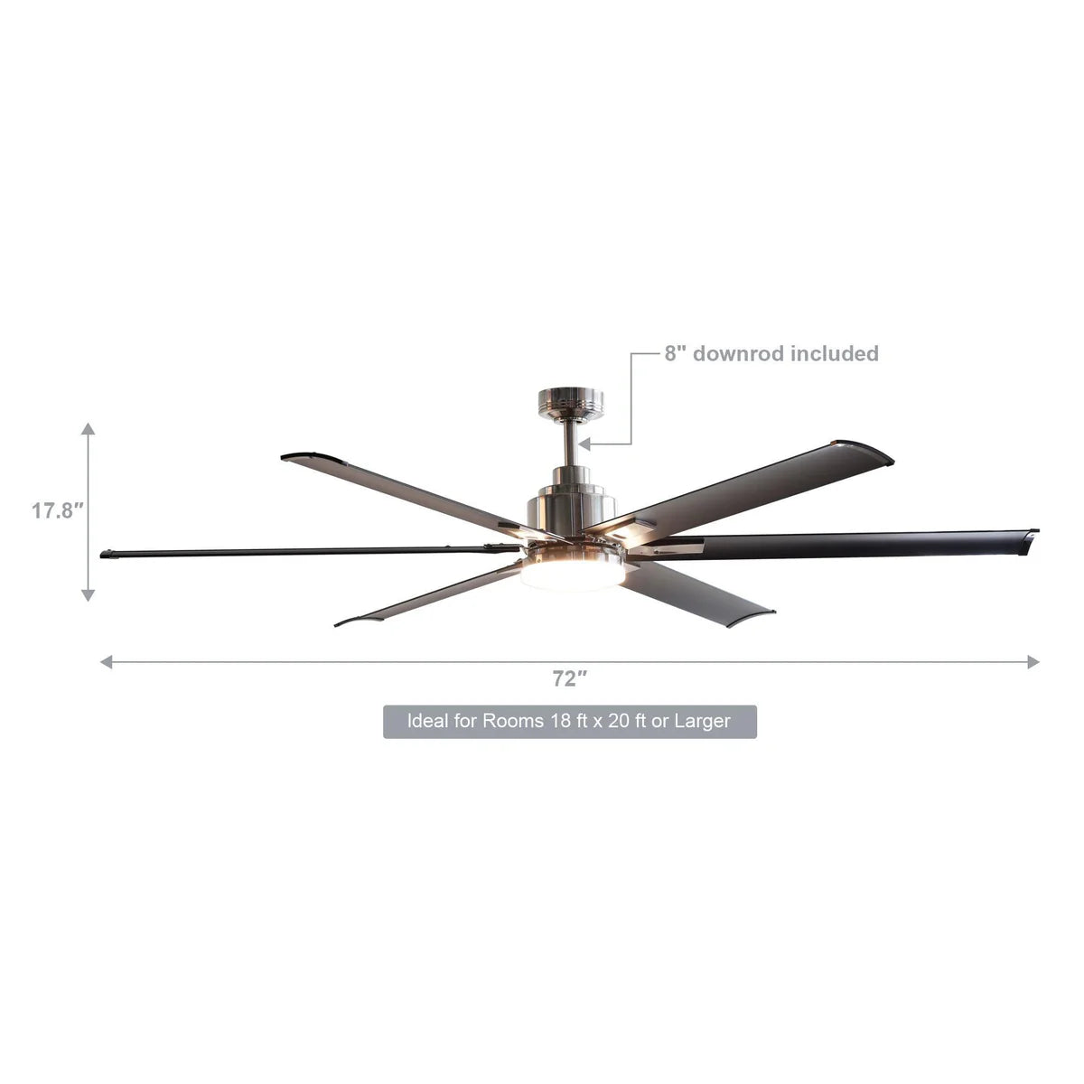 72-Inch Modern DC Motor Ceiling Fan with LED Light and Remote Control – Downrod Mount Reversible Design