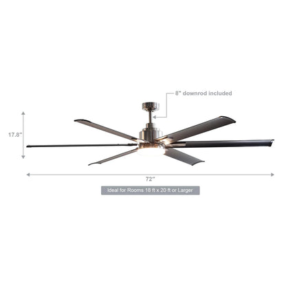 72-Inch Modern DC Motor Ceiling Fan with LED Light and Remote Control – Downrod Mount Reversible Design