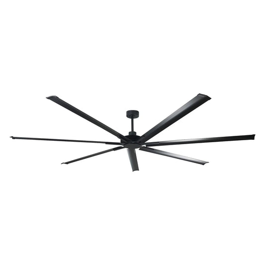100-inch black ceiling fan with reversible blades and energy-efficient DC motor for bars or dining halls