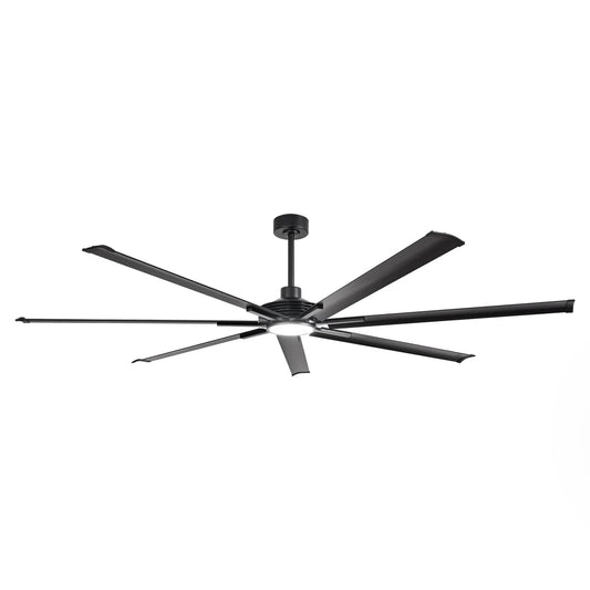 100-inch large black ceiling fan with seven aluminum blades and adjustable lighting for commercial interiors