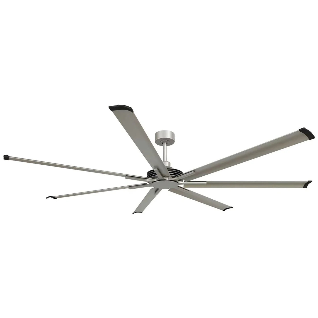 This fan is designed for large indoor spaces.&nbsp; 7-blade aluminum reversible fan blades create a sophisticated urban edge. It also comes with a 6-speed remote control.&nbsp;
Choose from 84"W or 100"W
Choose from white, silver or black finishes
Rod Length: 8 inches and 12 inches
