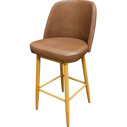 Amata barstool with standard bucket, natural clear-coat frame and buckskin vinyl seat