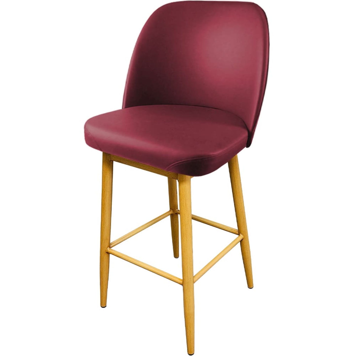 Amata barstool with standard bucket, natural clear-coat frame and wine vinyl seat