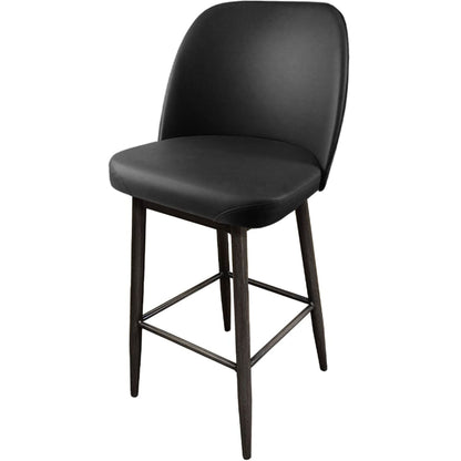Amata barstool with standard bucket, driftwood frame and black vinyl seat