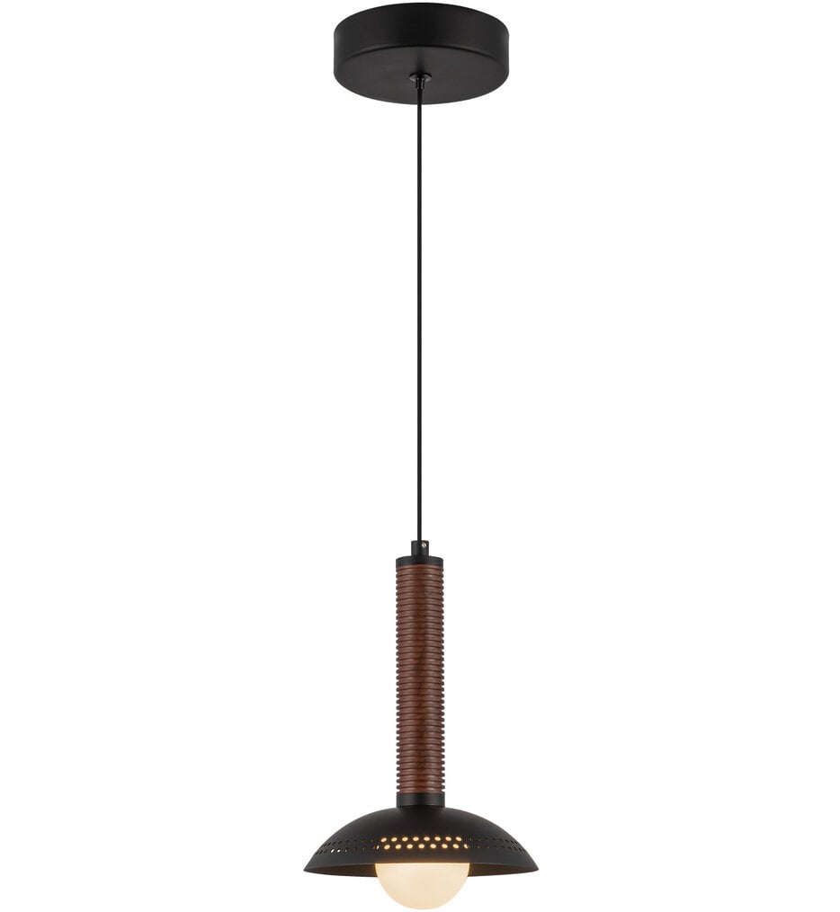 Arden textured LED pendant in a black finish, featuring a ribbed metal upper shade and an opal glass lower globe for modern bar and restaurant lighting.