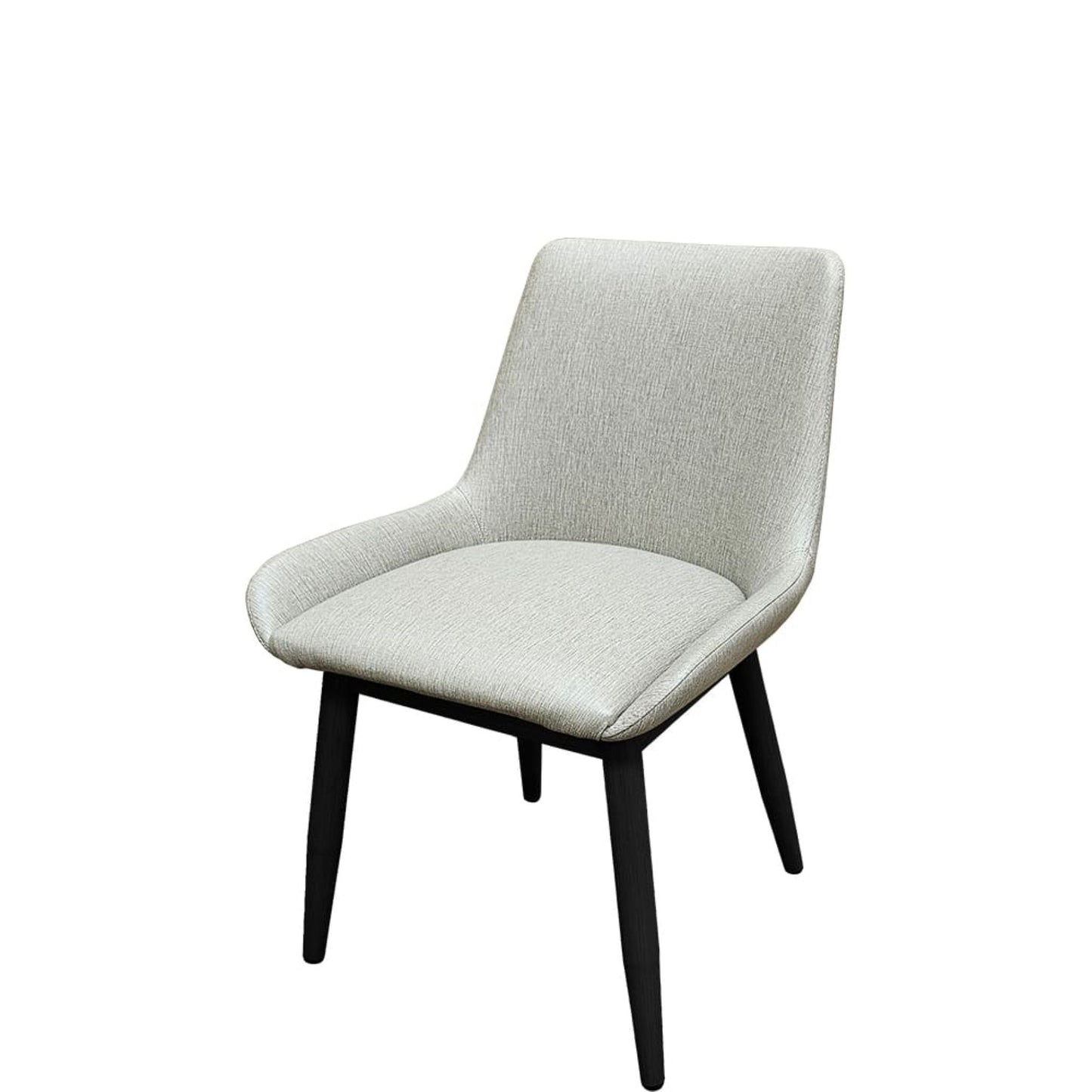 Amata chair with black faux woodgrain metal frame and light moss vinyl bucket seat.