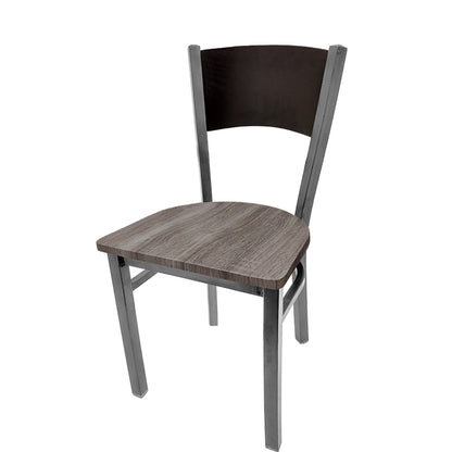 Dining chair with black stain seat back and barnwood solid wood seat.