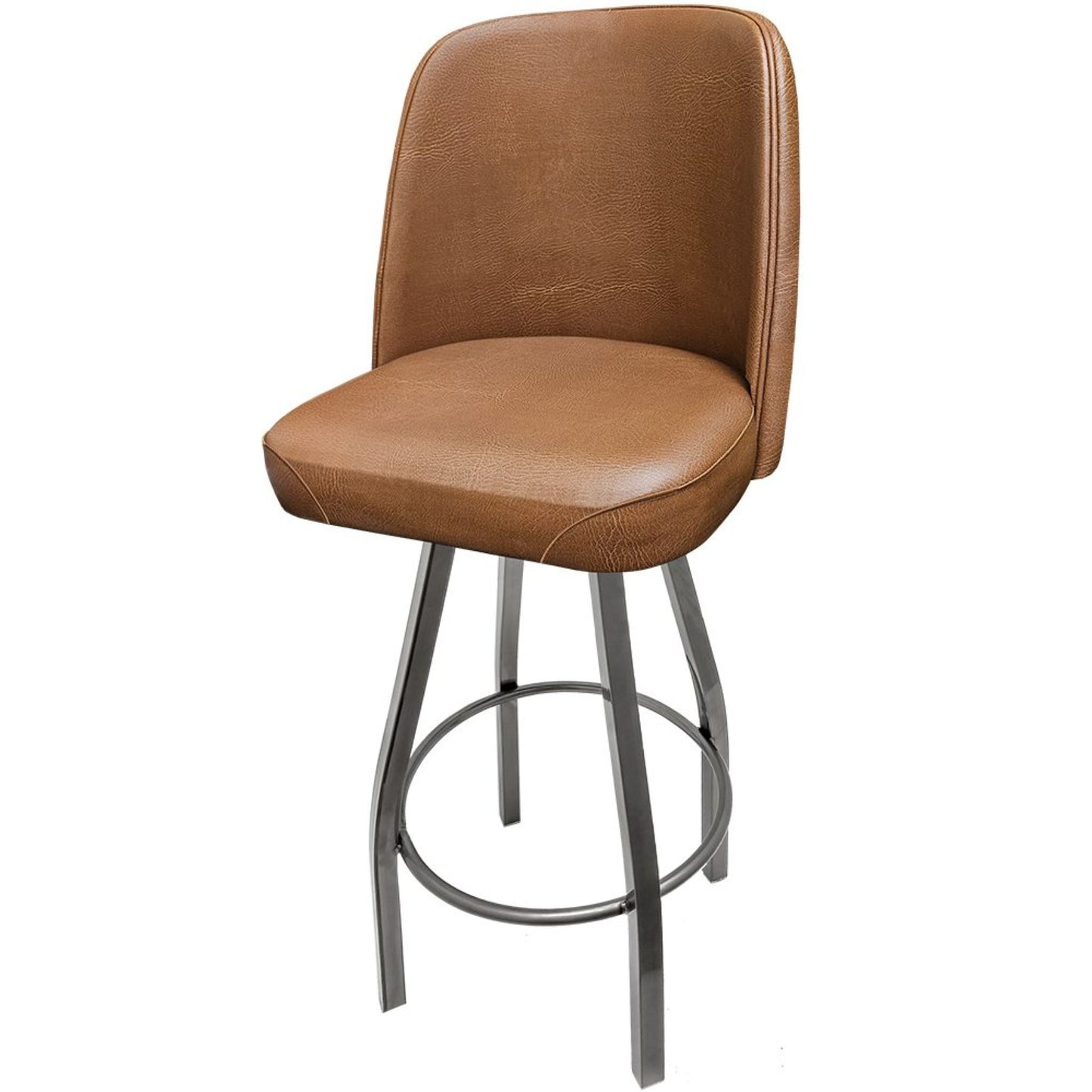 Standard bucket barstool with clear coat swivel frame and buckskin vinyl seat