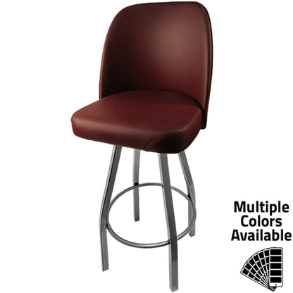 Standard bucket barstool with clear coat swivel frame and wine vinyl seat