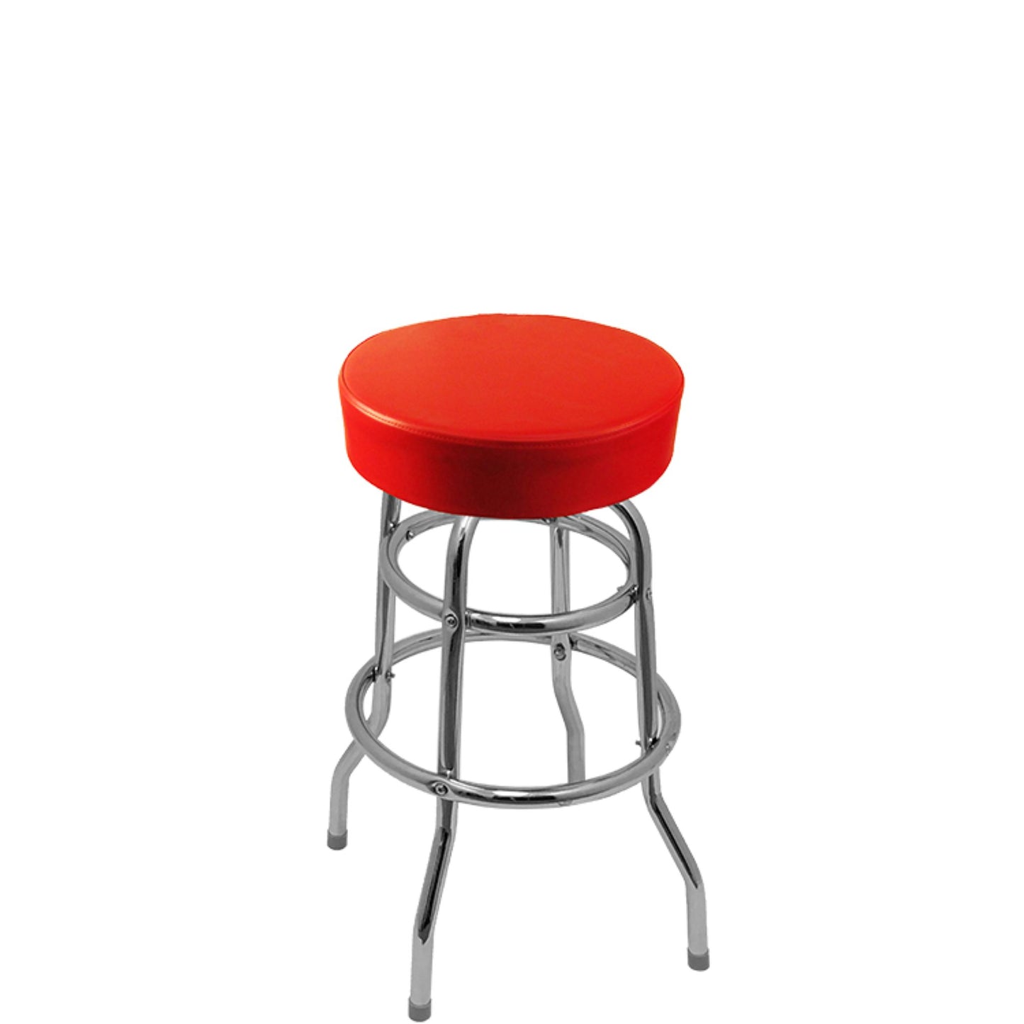 Standard button top barstool with chrome swivel frame and red vinyl seat