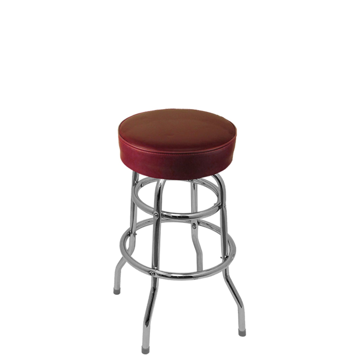 Standard button top barstool with chrome swivel frame and wine vinyl seat