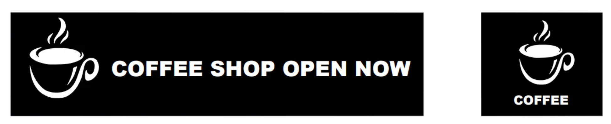 Vinyl banner displaying the words “Coffee Shop Open Now” with bold, high-resolution graphics, printed on durable PVC material for indoor or outdoor café and restaurant promotion.