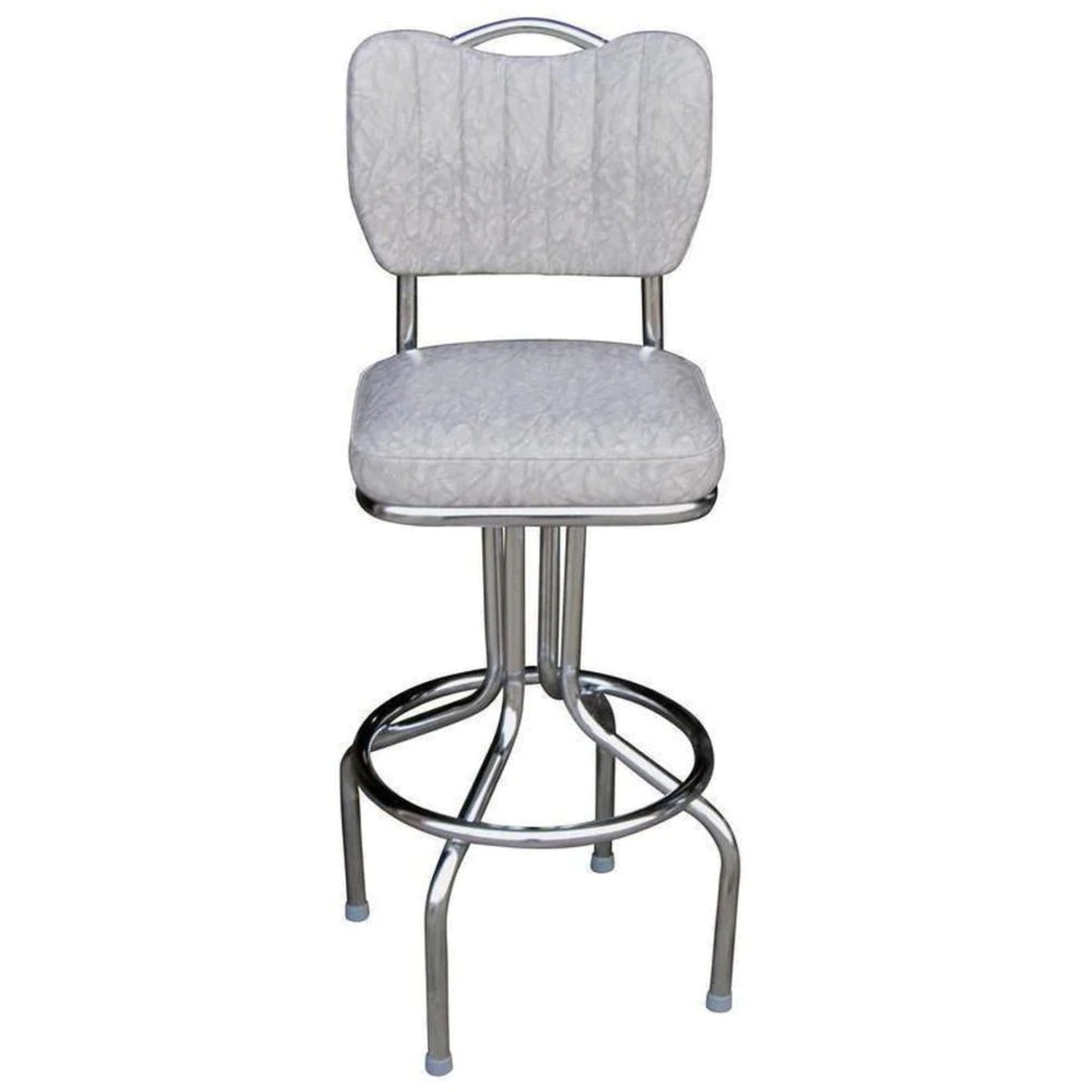 Vintage white vinyl bar stool with padded seat and chrome metal frame