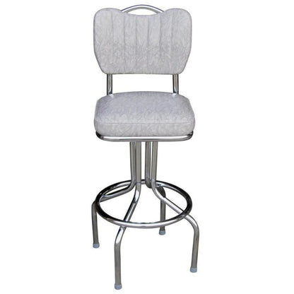 Vintage white vinyl bar stool with padded seat and chrome metal frame