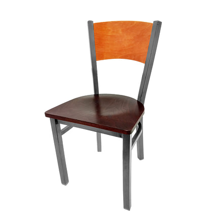 Dining chair with cherry stain seat back and mahogany wood seat