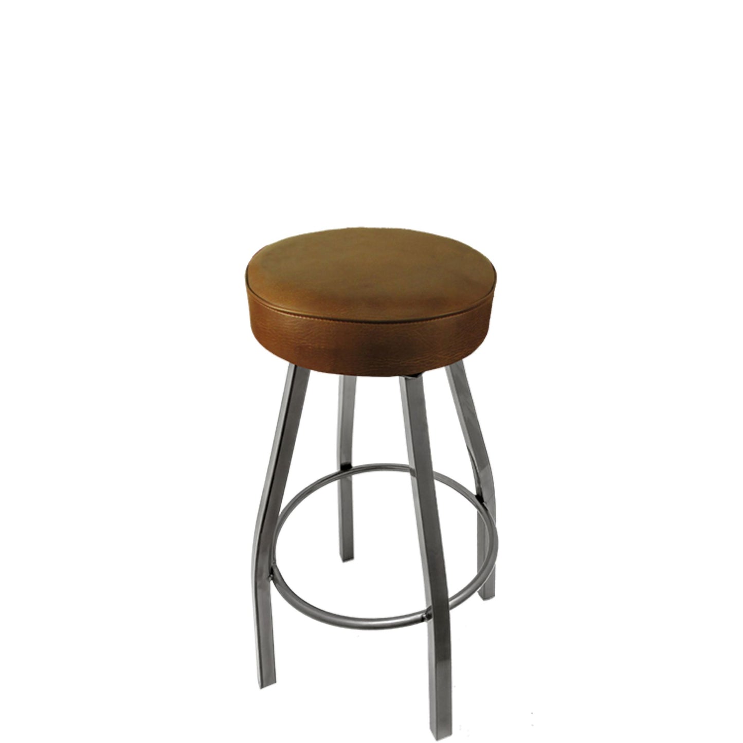 Standard button top barstool with clear coat swivel frame and buckskin vinyl seat