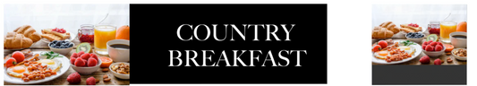 Vinyl banner displaying the words “Country Breakfast” with vibrant graphics, designed for restaurant and café promotions, printed on durable PVC material for indoor or outdoor use.