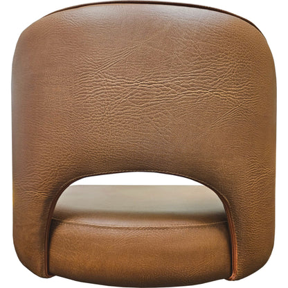 Cutout back bucket barstool with black swivel frame and buckskin upholstered seat zoom rear view