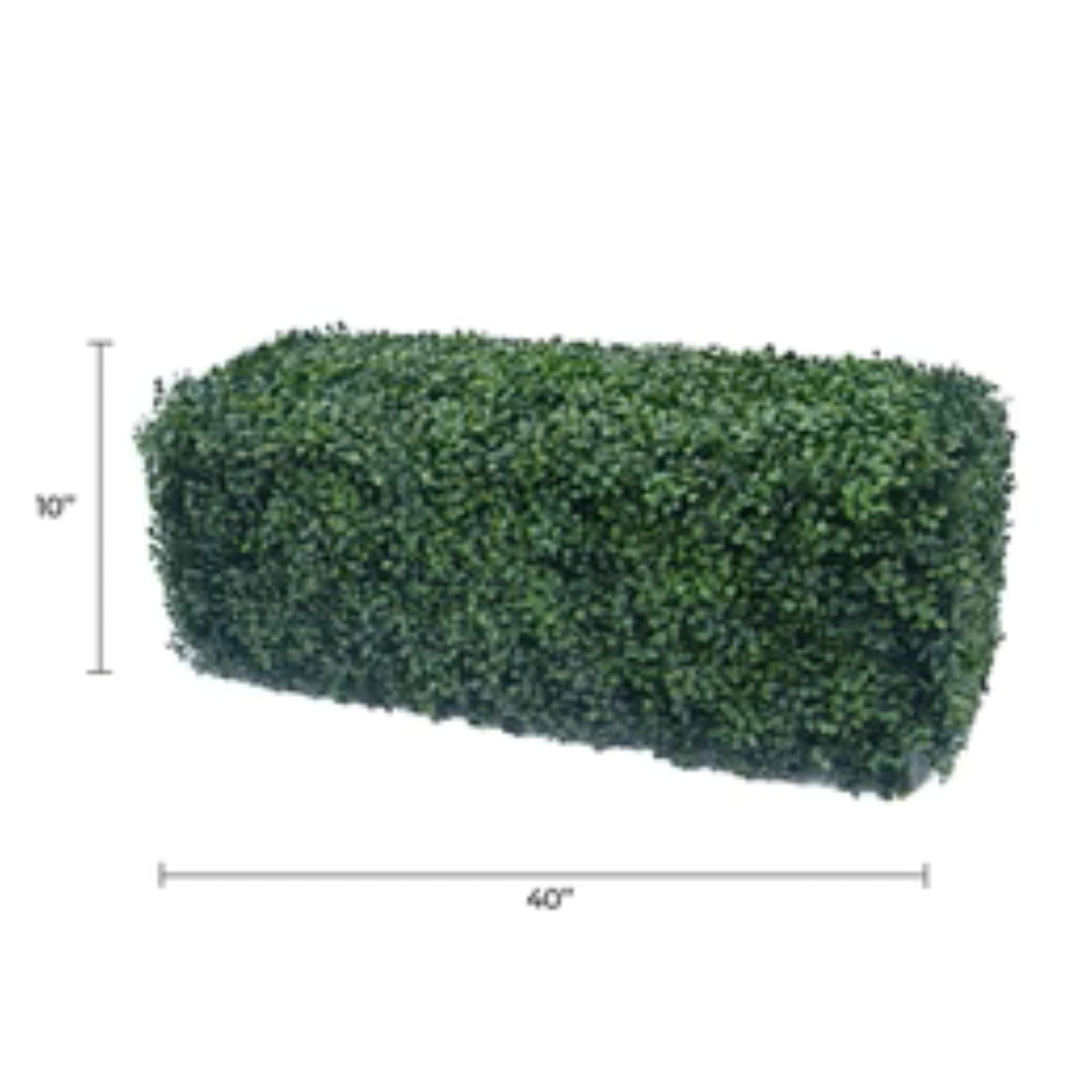 Premium artificial boxwood hedge measuring 40 by 10 inches with dimensions
