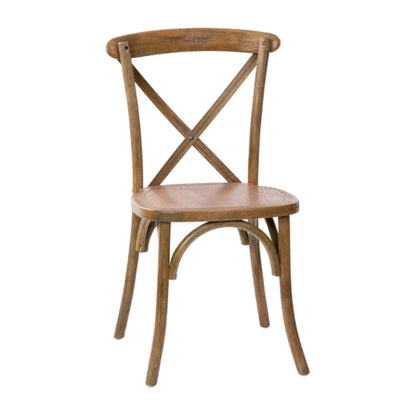 Elm wood X-Back dining chair in dark natural finish with curved bentwood backrest.