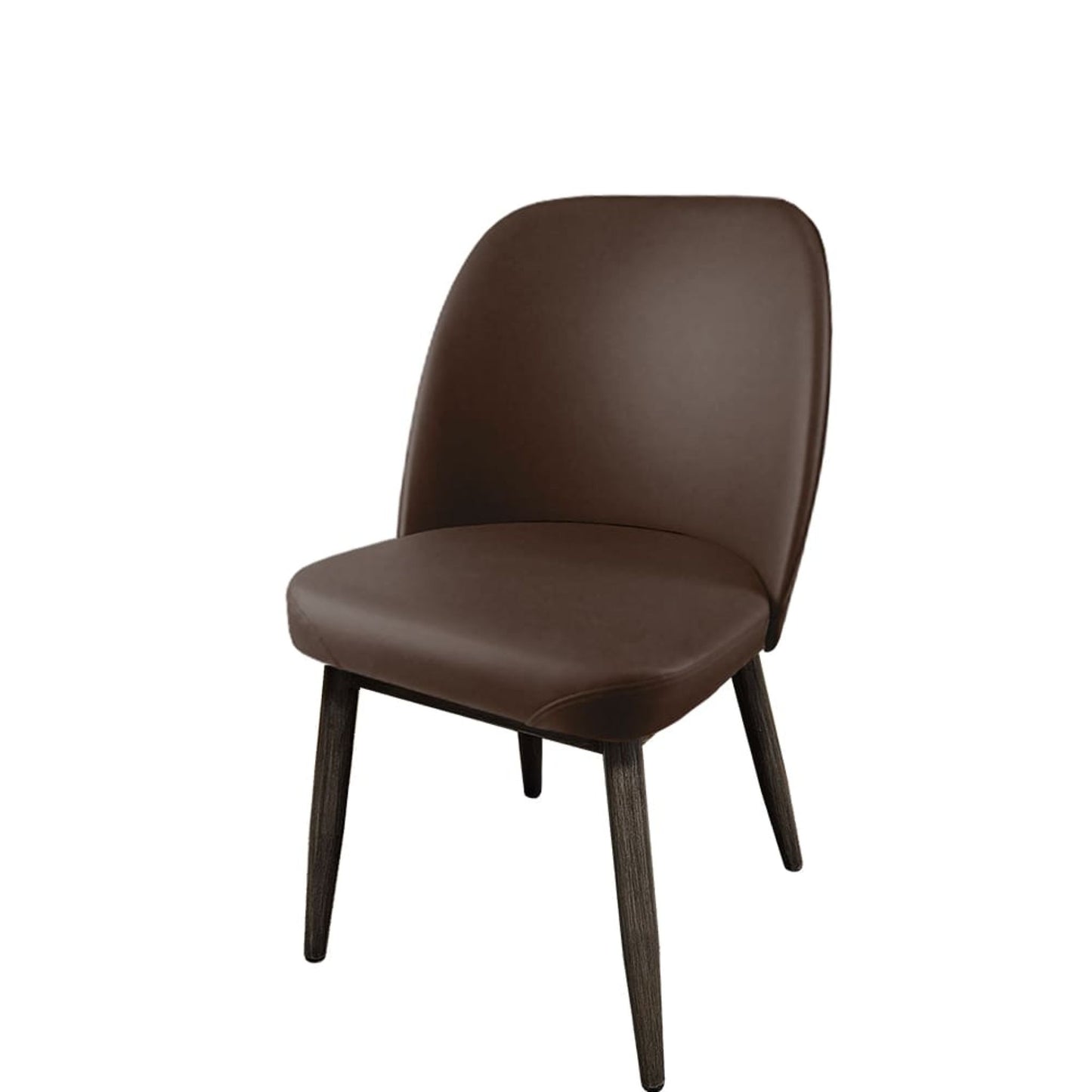 Amata chair with faux driftwood frame and espresso vinyl bucket seat.