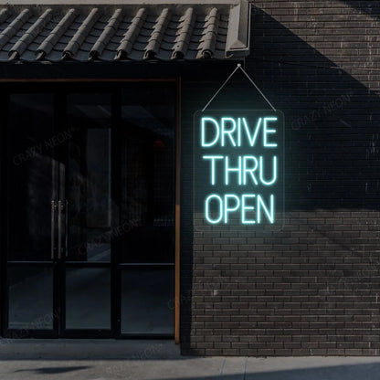 glowing drive thru open LED neon sign for fast-food window or outdoor display