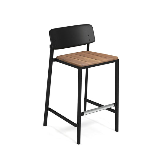 lack Emu Shine Bar E253T aluminum barstool with teak seat and back