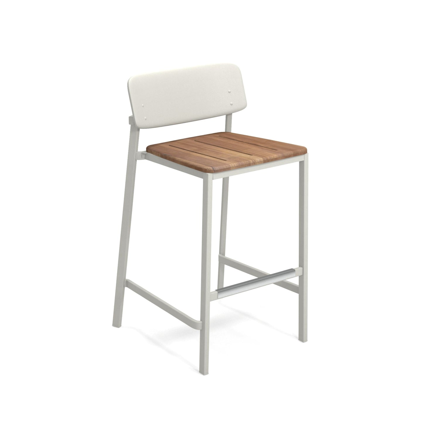White Emu Shine Bar E253T aluminum barstool with teak seat and backrest