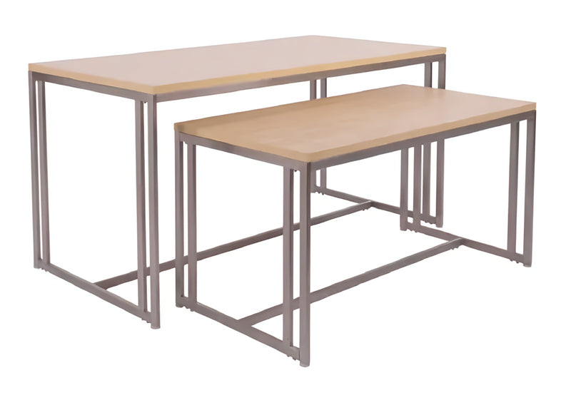 Small table <br>
Maple Top <br>
Silver steel legs <br>
23¾" deep X 47¾" wide X 24" <br>
$369.00 <br>
Large table <br>
Maple Top <br>
Silver steel legs <br>
30" deep X 60" wide X 30" high <br>
$540.00