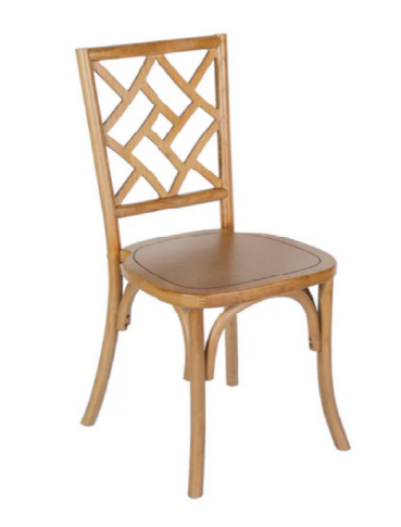 Wooden chair with lattice back design on a white background
