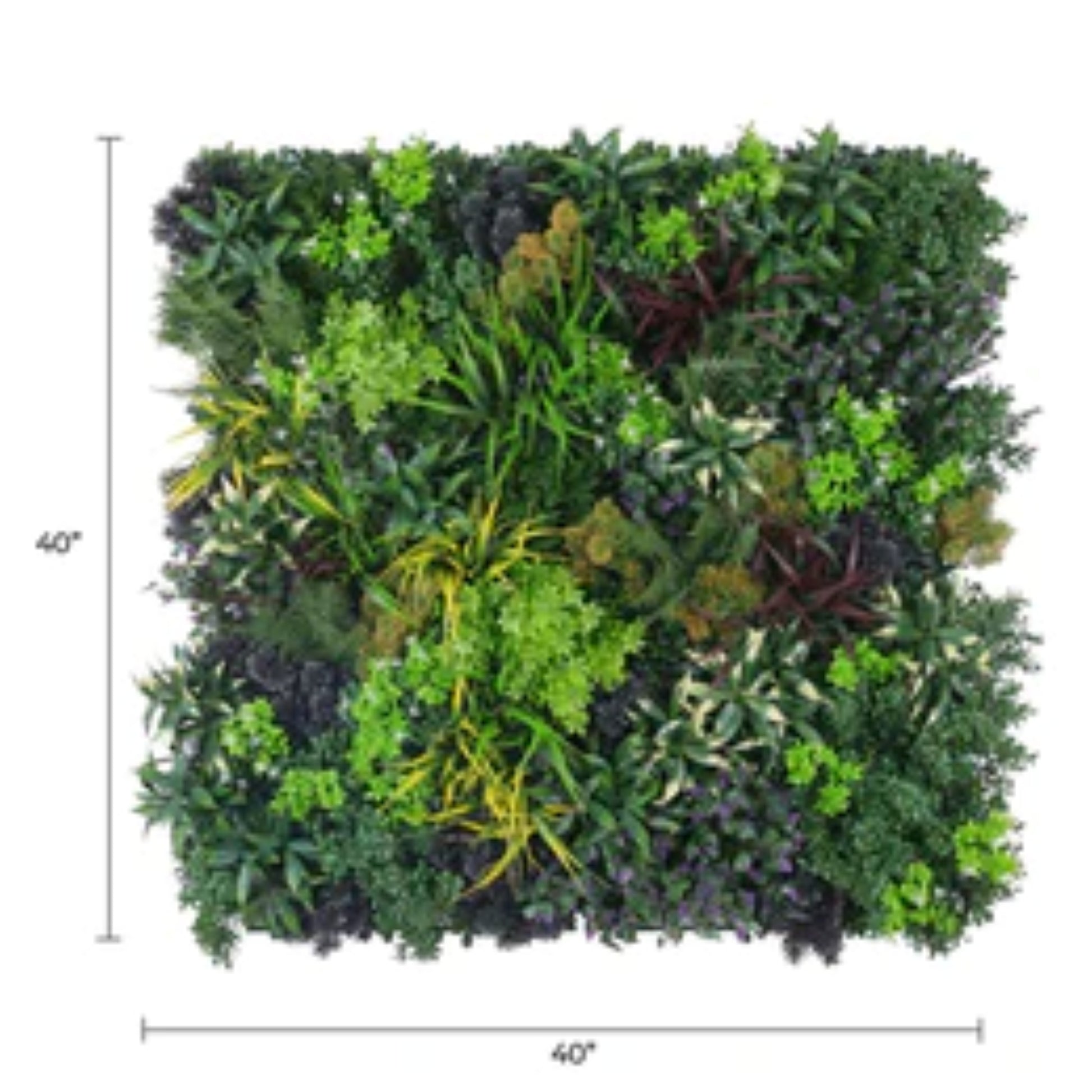 Commercial UV-resistant artificial floral greenery panel with dimensions