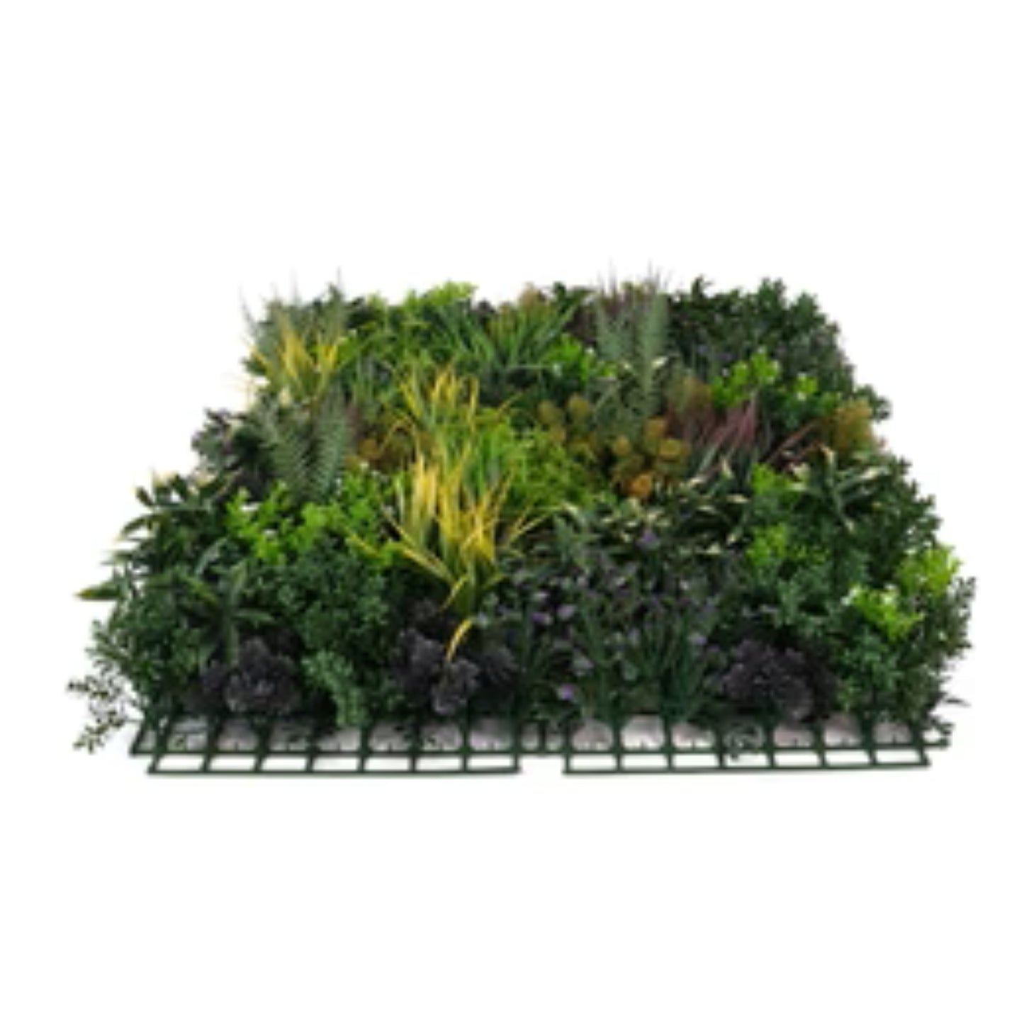 Close-up of floral accents and greenery on the Floral Fusion artificial wall side view